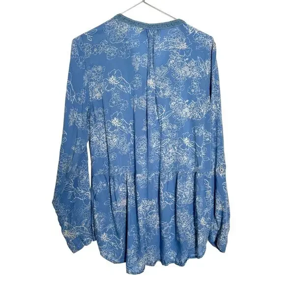 Vintage America Blues Women Missy Top L Blue Floral SOFT 100% Modal Boho Crochet - Picture 2 of 11